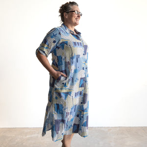 Poolside Cotton Shirt Dress - Greece Blue