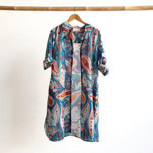 Poolside Cotton Shirt Dress - Tropical Sea