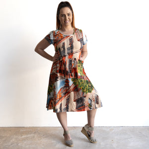 Postcard Cotton Knit A-line Dress by Orientique Australia - Tower Peach - 20152TP