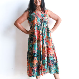 Sleeveless V-Neck Midi Dress by Orientique Australia - Yakushima - 40090
