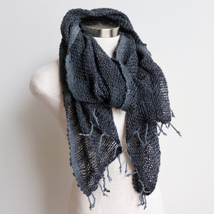 Winter scarf handmade with natural fibre. Black + Silver