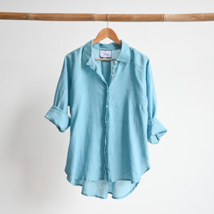 All Seasons Classic Linen Shirt Blouse - DuckEggBlue24-FitsBustupto140cm KOBOMO