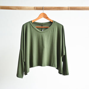 Bamboo Layering Crop Top - KhakiGreenLXL-sizes14to22 KOBOMO