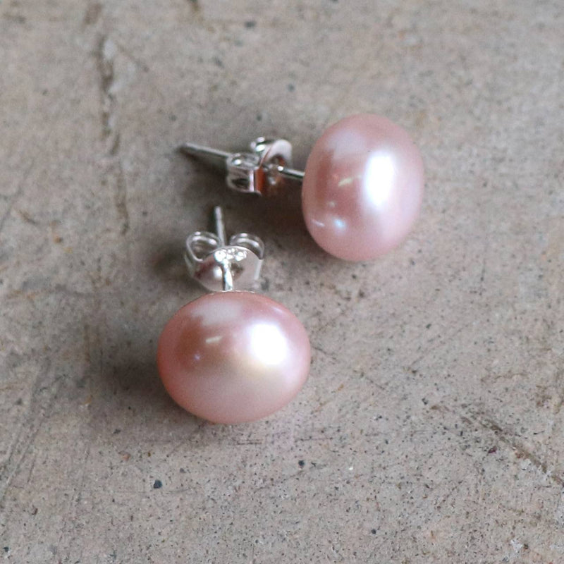 Pink pearl earrings shop studs