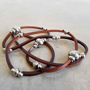 Long leather necklace with bead detail - Brown Leather