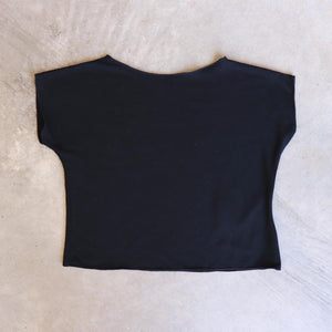 Girls summer square cut, plain t-shirt basic top. Sizes to fit newborns, toddlers, kids and  tweens up to 10 years old. Ethically handmade with soft, stretch bamboo spandex. Black