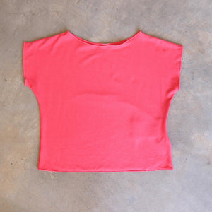 Girls summer square cut, plain t-shirt basic top. Sizes to fit newborns, toddlers, kids and  tweens up to 10 years old. Ethically handmade with soft, stretch bamboo spandex. Coral Pink