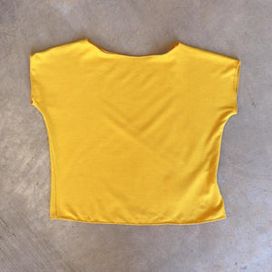 Girls summer square cut, plain t-shirt basic top. Sizes to fit newborns, toddlers, kids and  tweens up to 10 years old. Ethically handmade with soft, stretch bamboo spandex. Sunshine Yellow