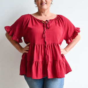 Go With The Flow Cotton Blouse - SangriaRed KOBOMO