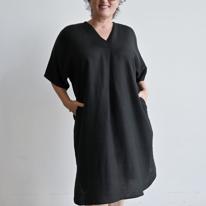 Kobomo Linen Kaftan Dress - Charcoal Black