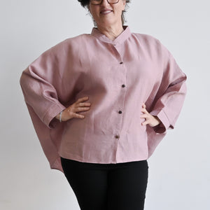 Kobomo Linen Mandarin Button Up Blouse - Heather PinkKOBOMO Women's Tops and Blouses