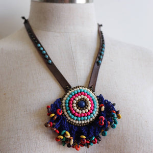 Tribal Pendant Leather + Crochet NecklaceKOBOMO Women's Jewelry + Accessories