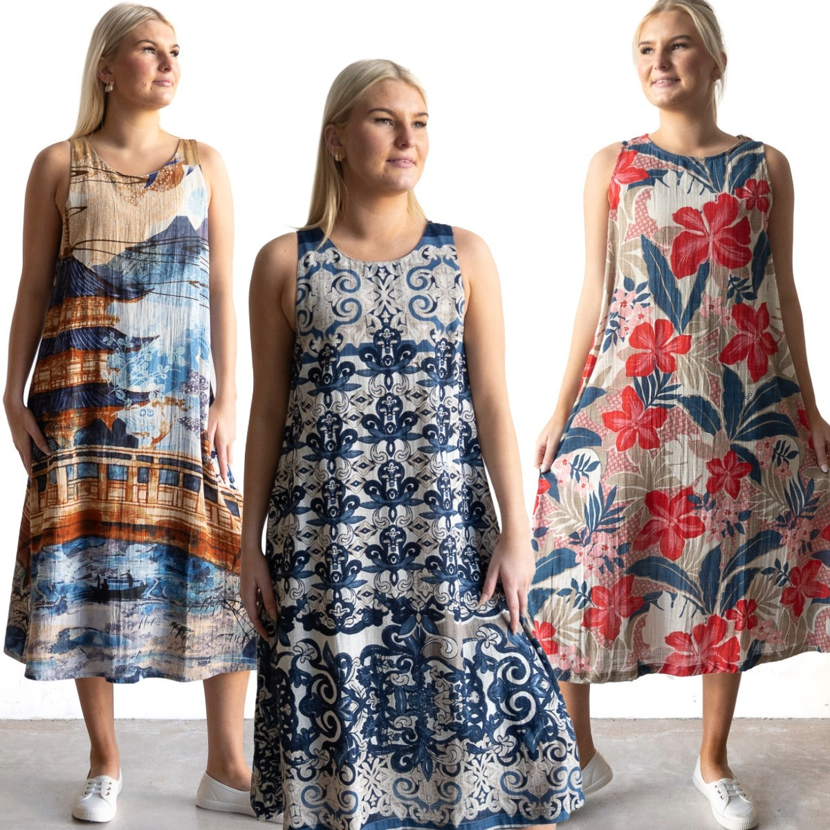 Sleeveless Midi Shift Dresses
