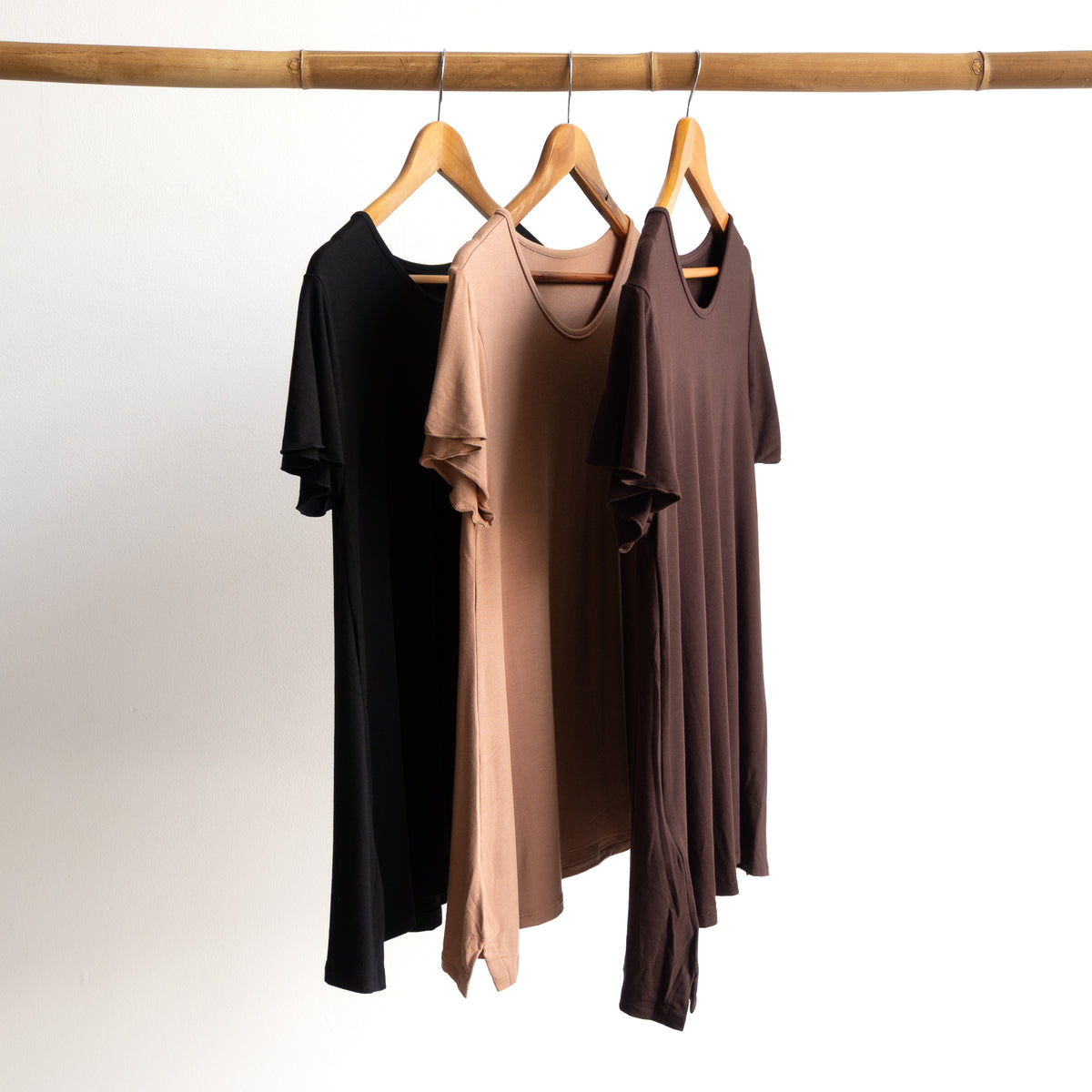 A-Line Tunic Tee by KOBOMO Bamboo - Flutter Sleeve