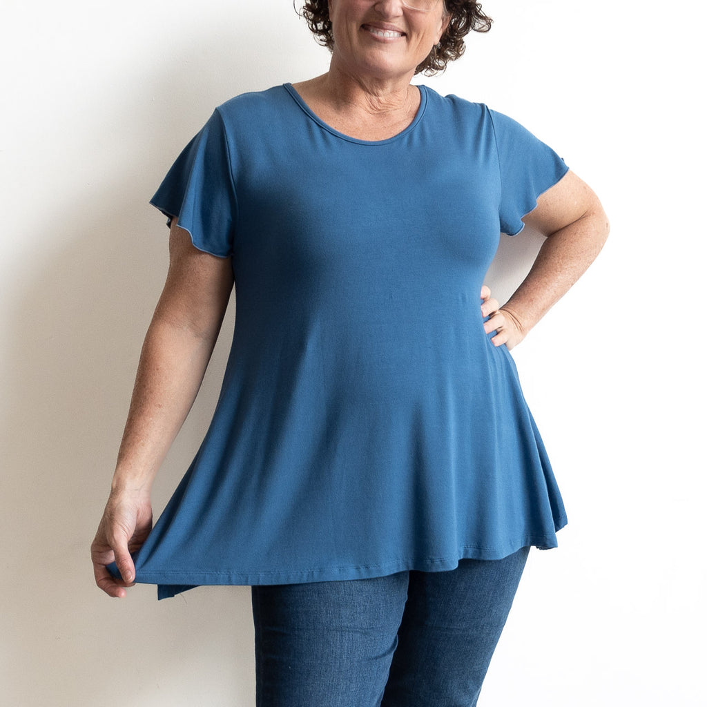 A-Line Tunic Tee by KOBOMO Bamboo - Flutter Sleeve