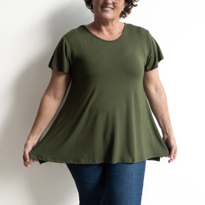 A-Line Tunic Tee by KOBOMO Bamboo - Flutter Sleeve