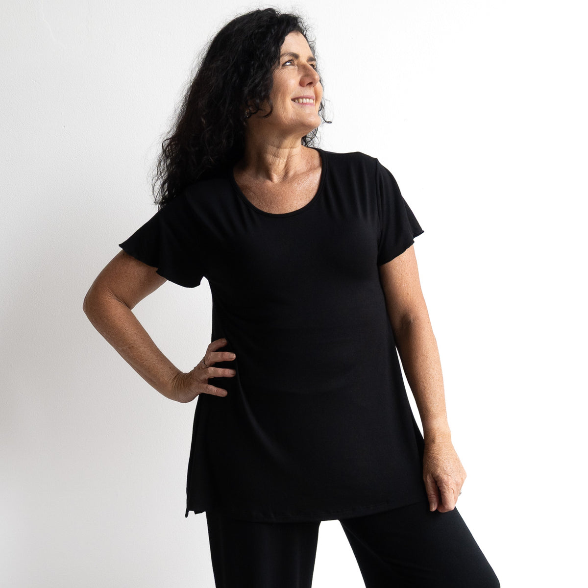 A-Line Tunic Tee by KOBOMO Bamboo - Flutter Sleeve
