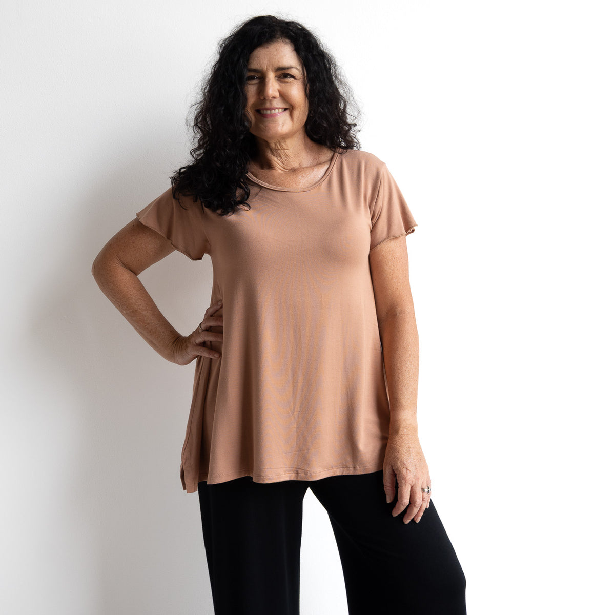 A-Line Tunic Tee by KOBOMO Bamboo - Flutter Sleeve