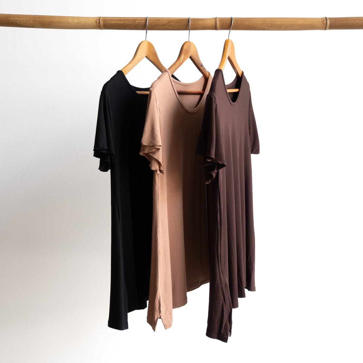 A-Line Tunic Tee by KOBOMO Bamboo - Flutter Sleeve