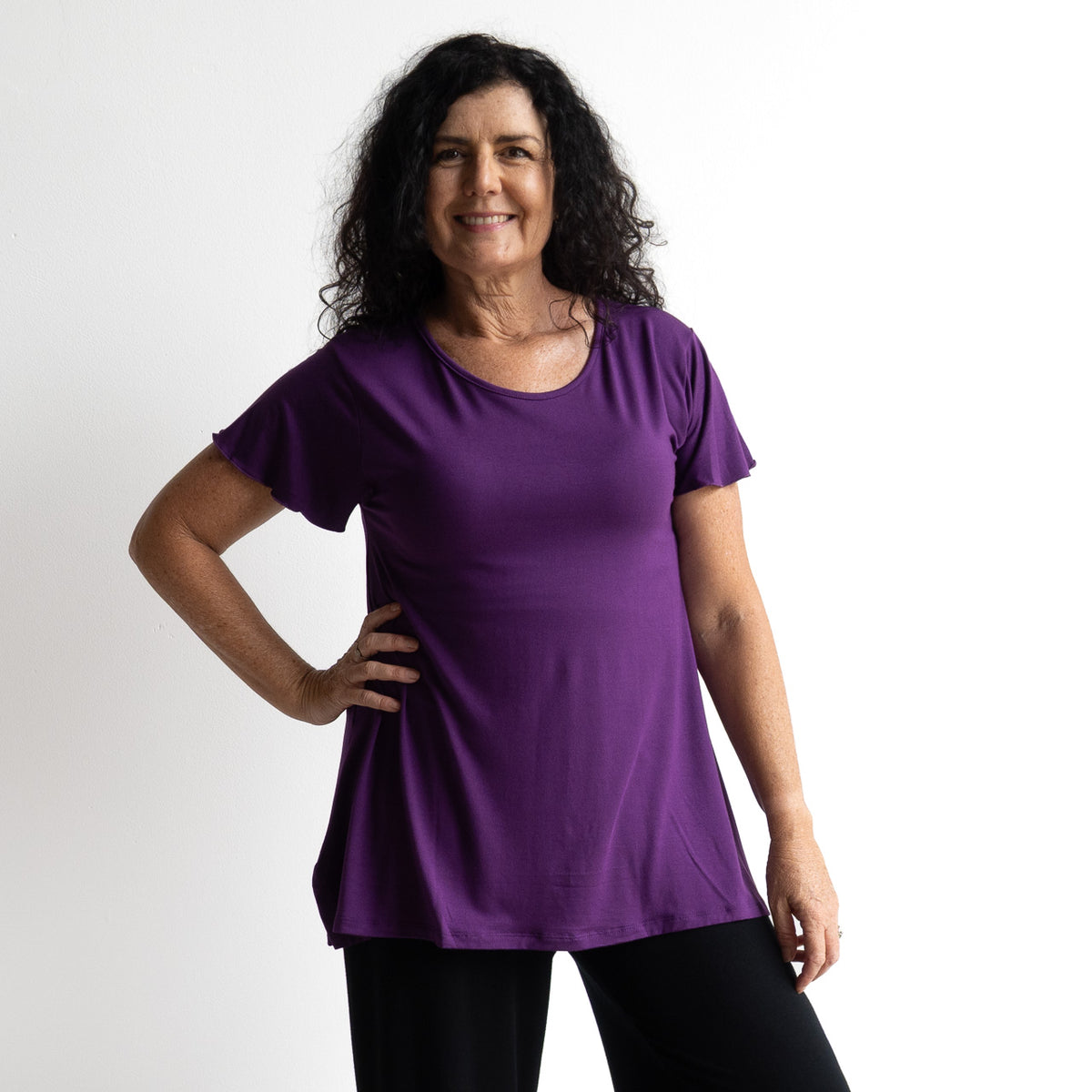 A-Line Tunic Tee by KOBOMO Bamboo - Flutter Sleeve
