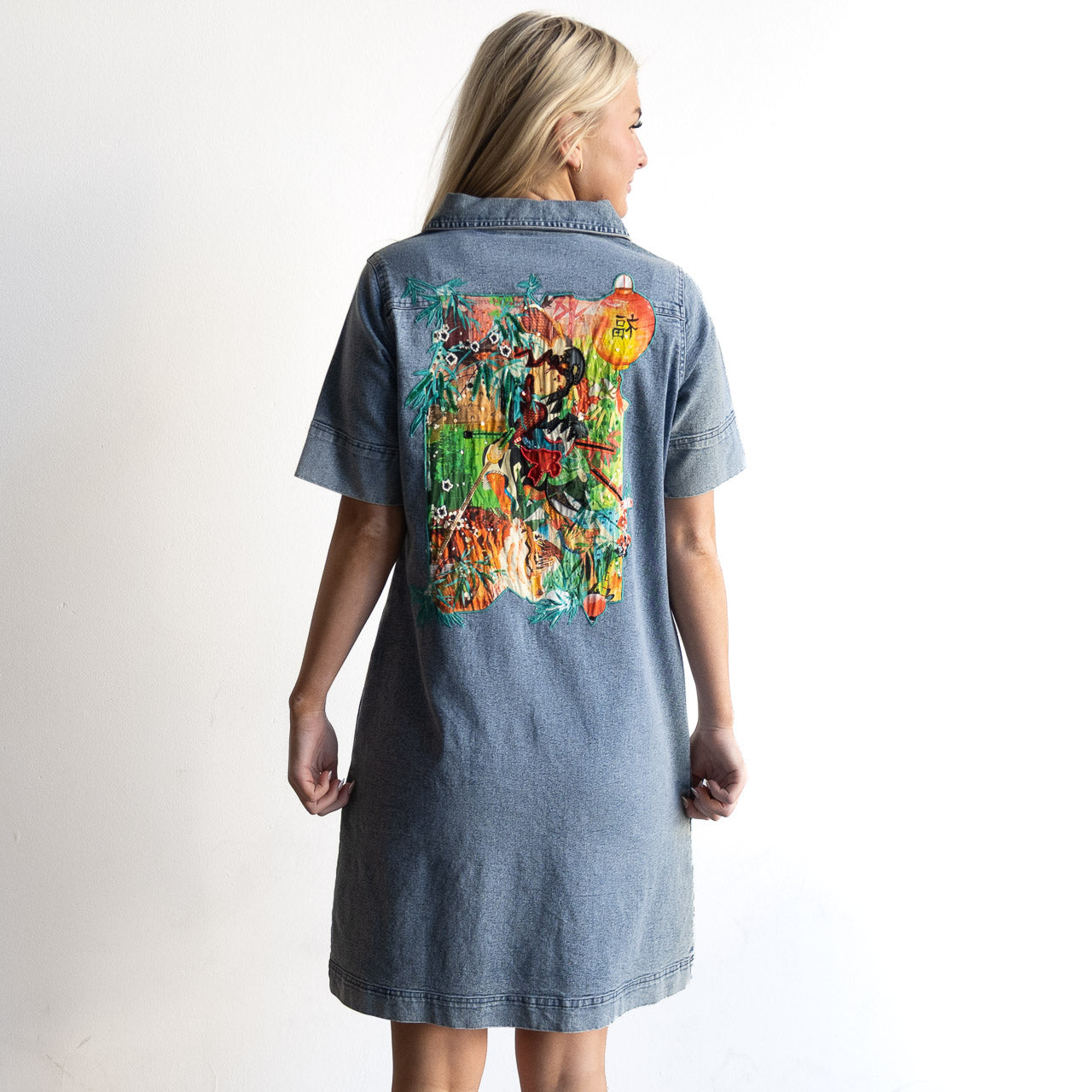 Applique Denim Dress - Jardin Exotique - 61067