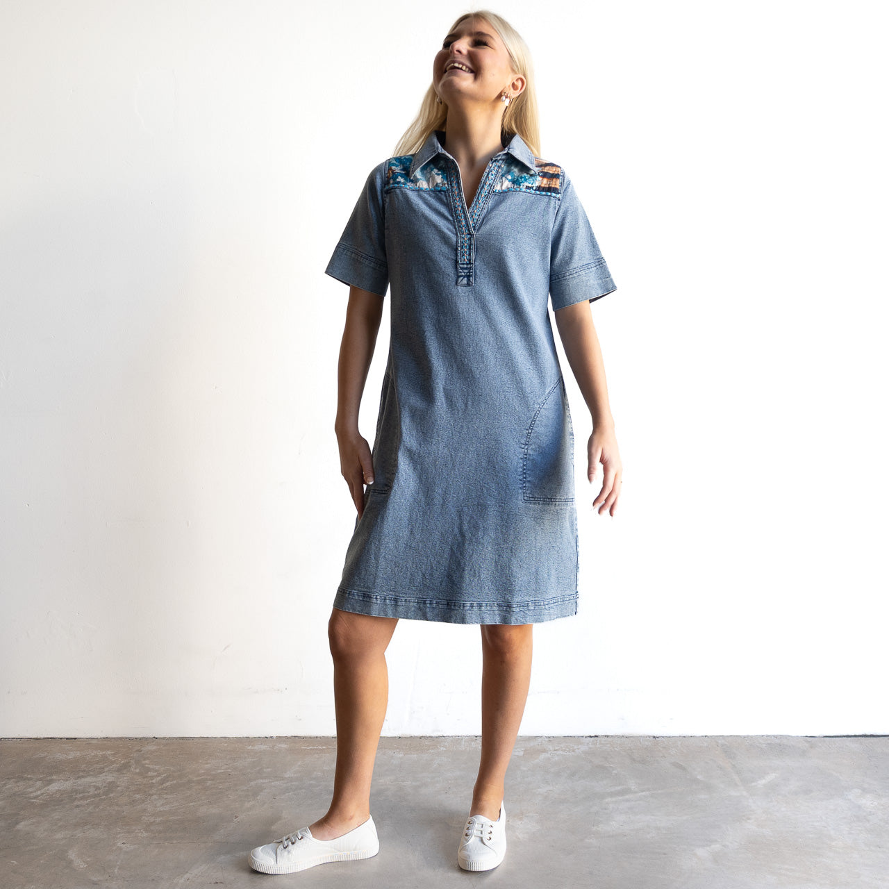 Applique Denim Dress - Nanjing - 61062