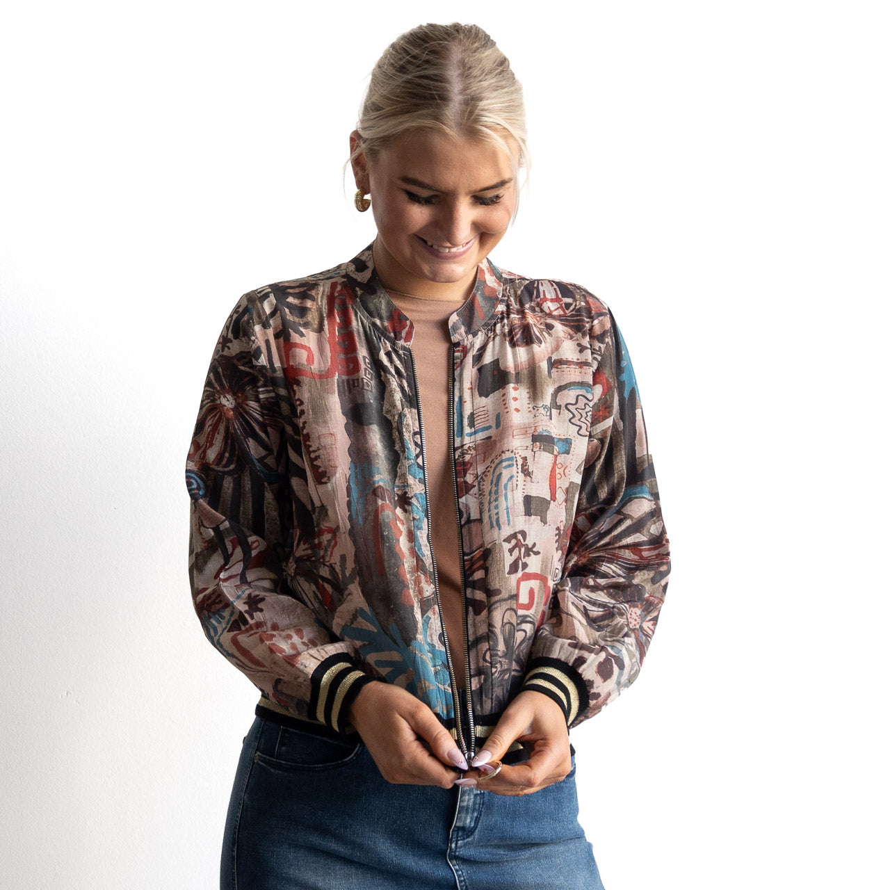 Atelier Crepe Bomber Jacket - Abstract Art - 82005