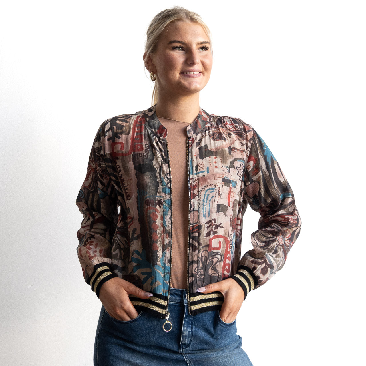 Atelier Crepe Bomber Jacket - Abstract Art - 82005