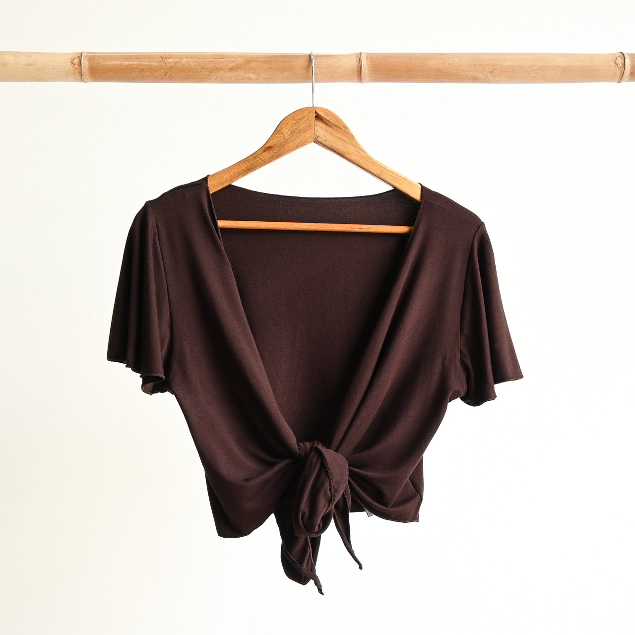 Ballet Wrap Top in Bamboo by KOBOMO - Flutter Sleeve