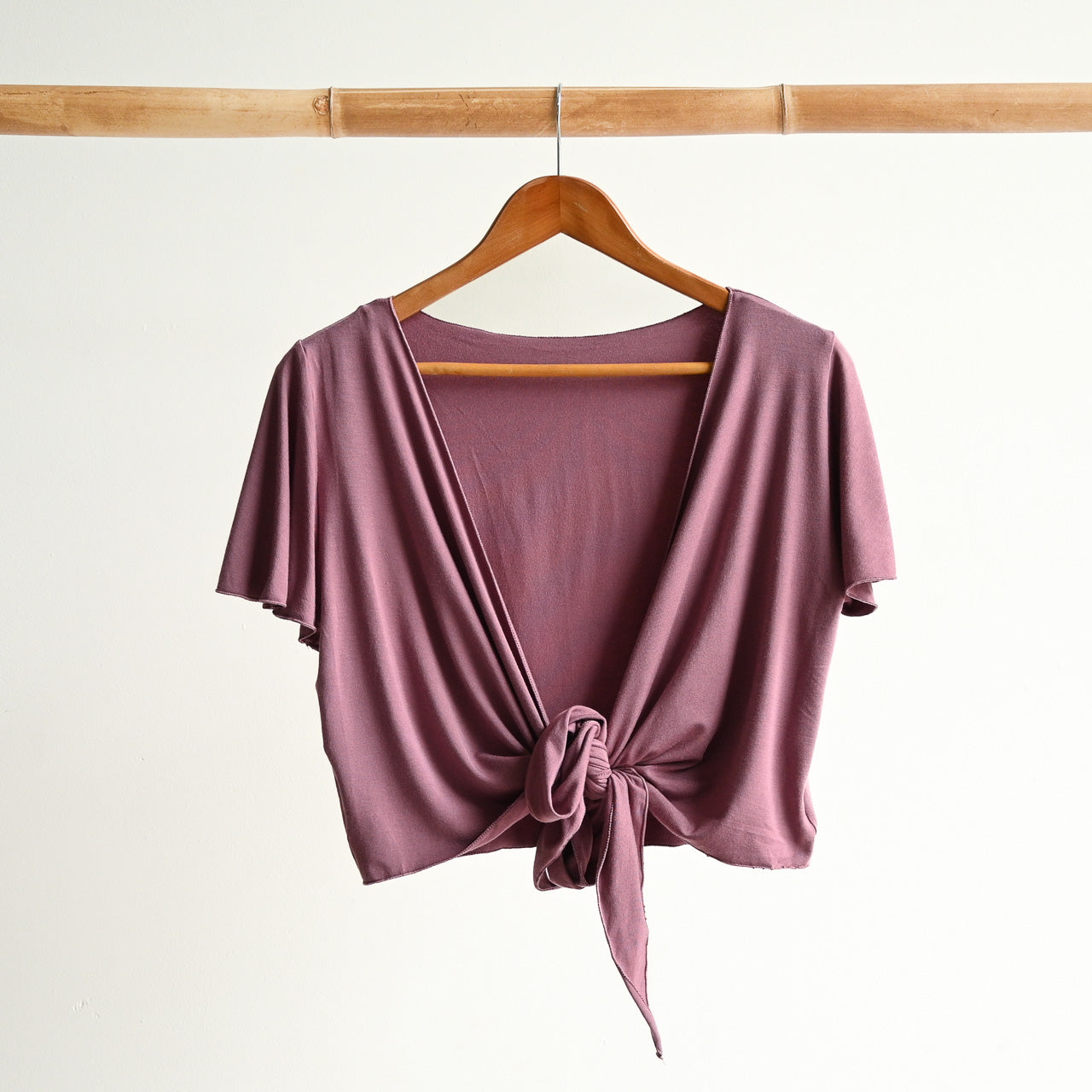 Ballet Wrap Top in Bamboo by KOBOMO - Flutter Sleeve