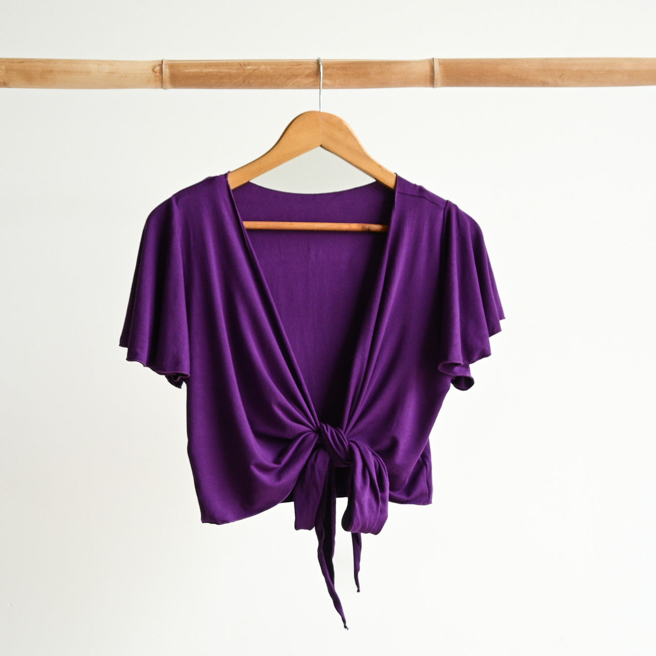 Ballet Wrap Top in Bamboo by KOBOMO - Flutter Sleeve