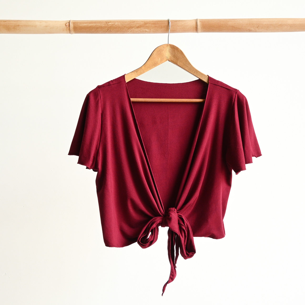 Ballet Wrap Top in Bamboo by KOBOMO - Flutter Sleeve