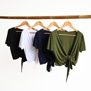 Ballet Wrap Top in Bamboo by KOBOMO - Flutter Sleeve