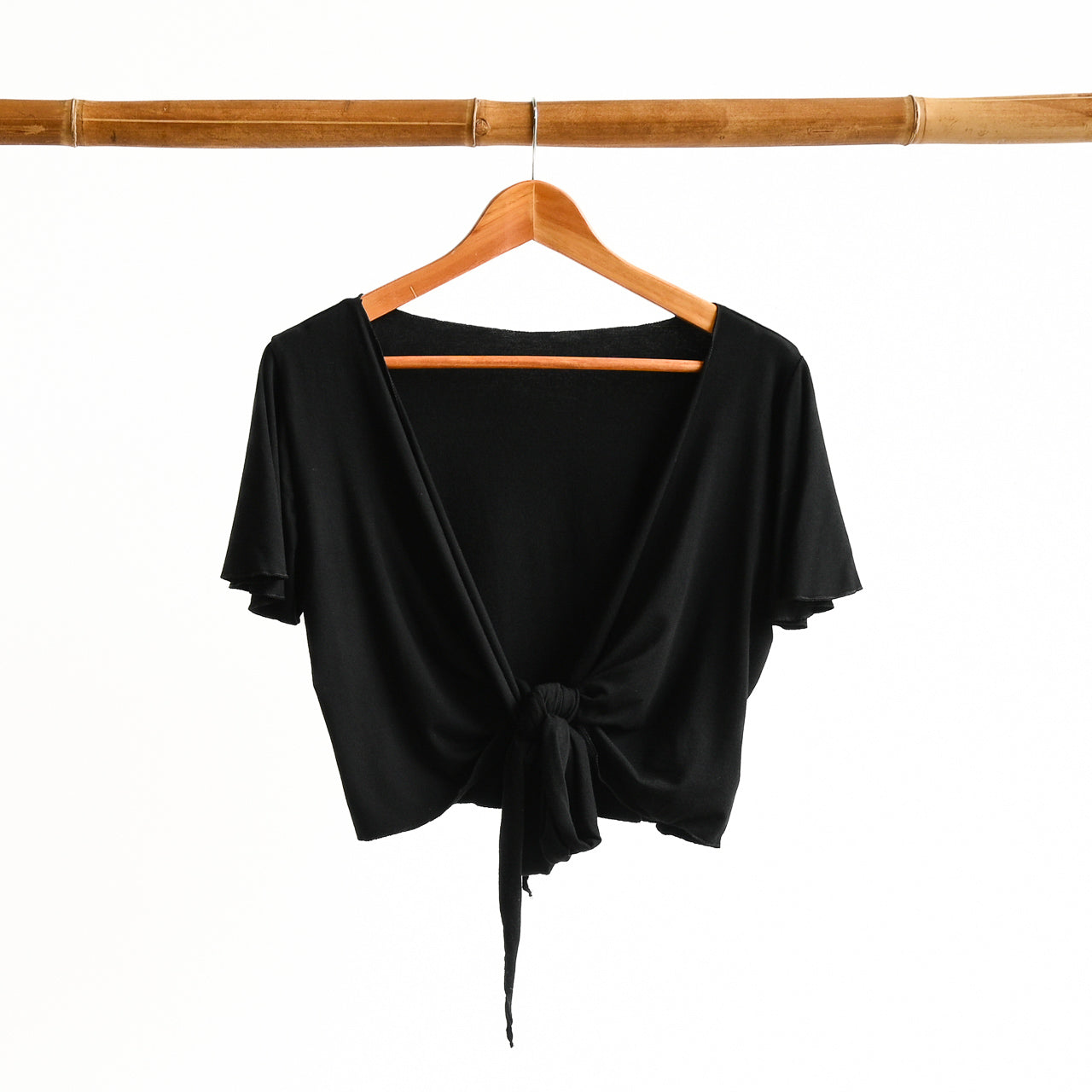 Ballet Wrap Top in Bamboo by KOBOMO - Flutter Sleeve