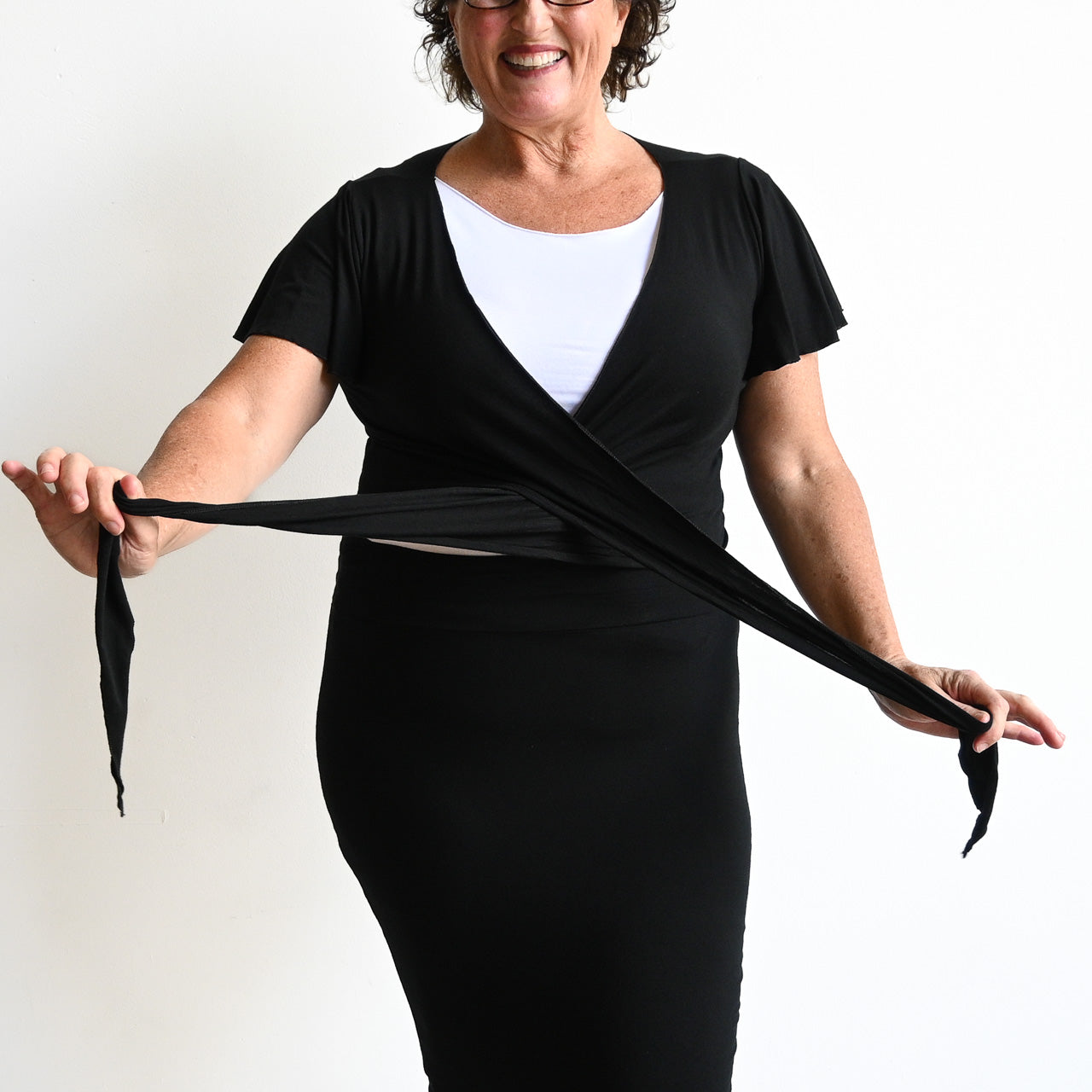 Ballet Wrap Top in Bamboo by KOBOMO - Flutter Sleeve