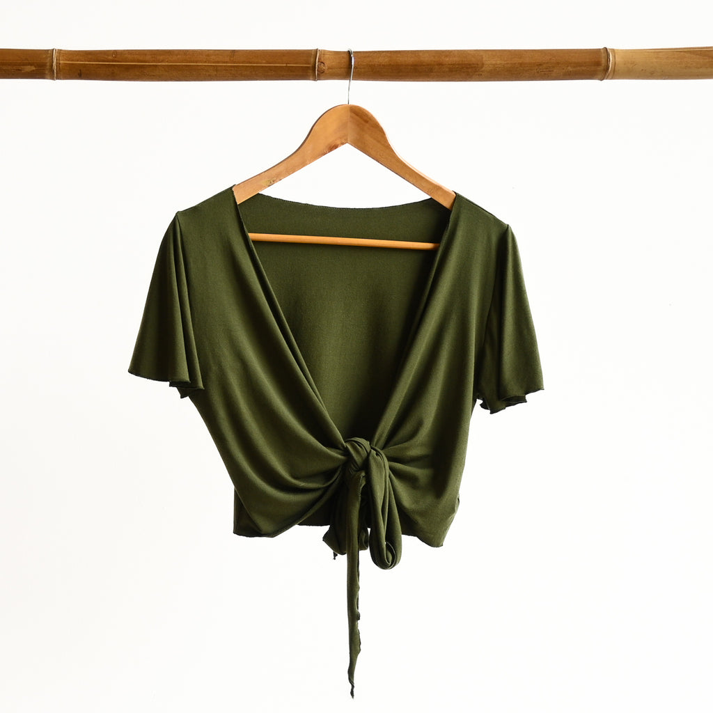 Ballet Wrap Top in Bamboo by KOBOMO - Flutter Sleeve