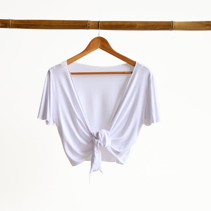 Ballet Wrap Top in Bamboo by KOBOMO - Flutter Sleeve