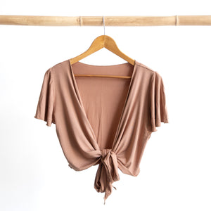 Ballet Wrap Top in Bamboo by KOBOMO - Flutter Sleeve