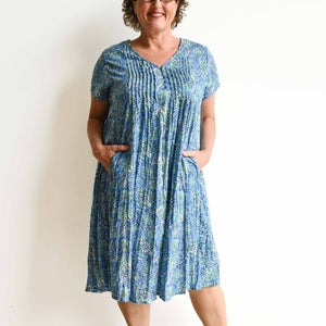 Be The Sunshine Cotton Dress - Blue Floral