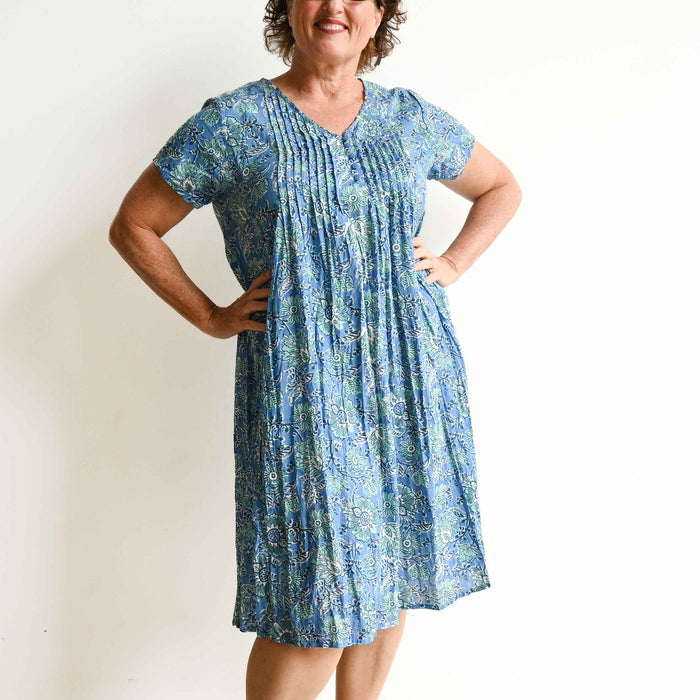 Be The Sunshine Cotton Dress - Blue Floral