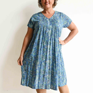 Be The Sunshine Cotton Dress - Blue Floral