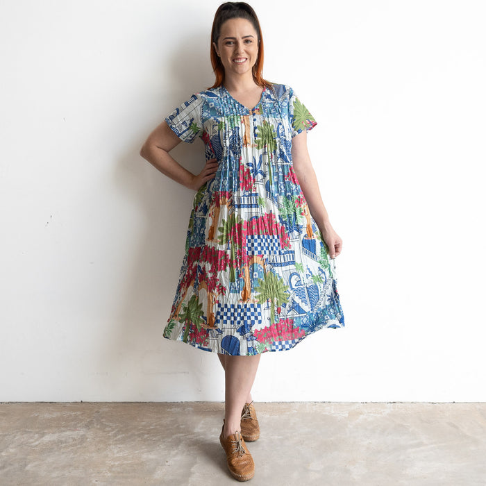 Be The Sunshine Cotton Dress - Greek Island Blue
