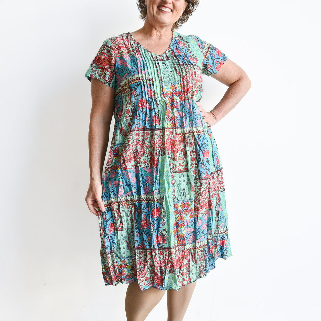 Be The Sunshine Cotton Dress - Patchwork Paisley -  KOBOMO