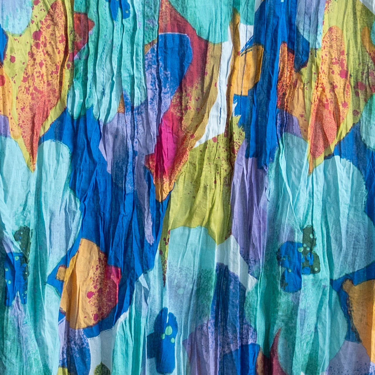 Turquoise blue watercolour floral top in light crinkle cotton
