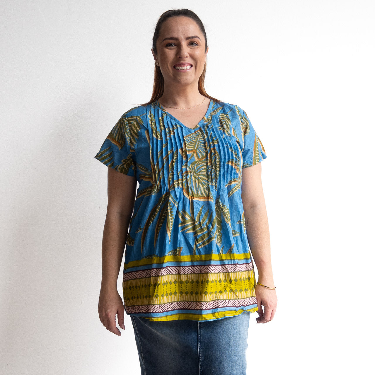 Be The Sunshine Cotton Top - Flora Border Blue