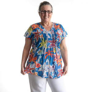Be The Sunshine Cotton Top - Giraffes Blue