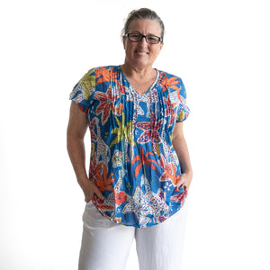 Be The Sunshine Cotton Top - Giraffes Blue