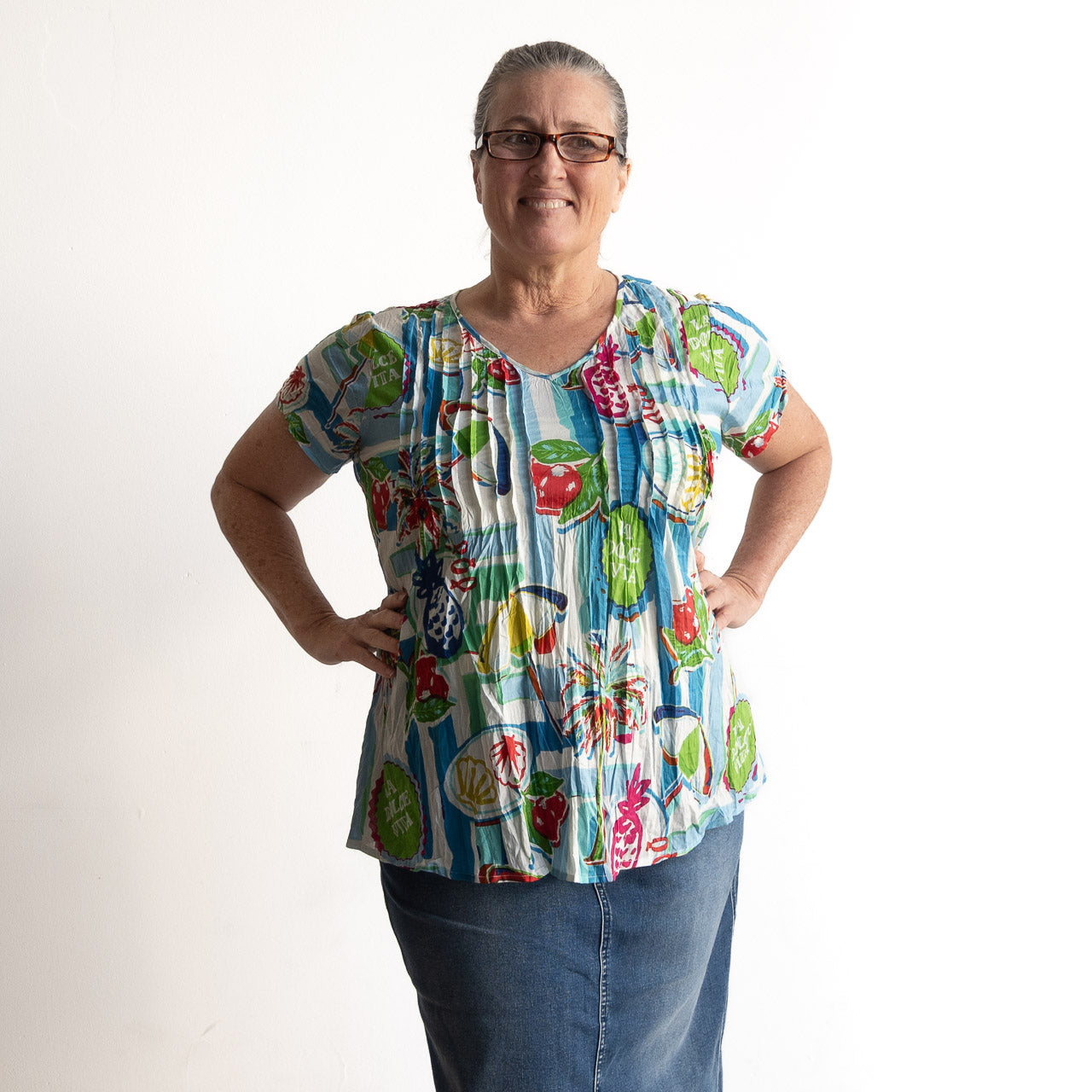 Be The Sunshine Cotton Top - La Dolce Tropical Blue