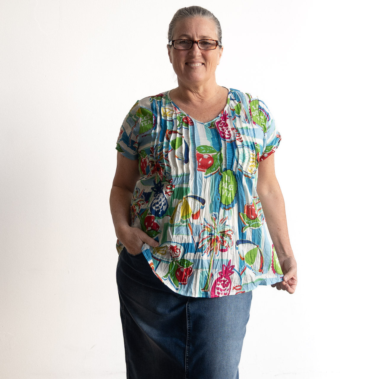 Be The Sunshine Cotton Top - La Dolce Tropical Blue