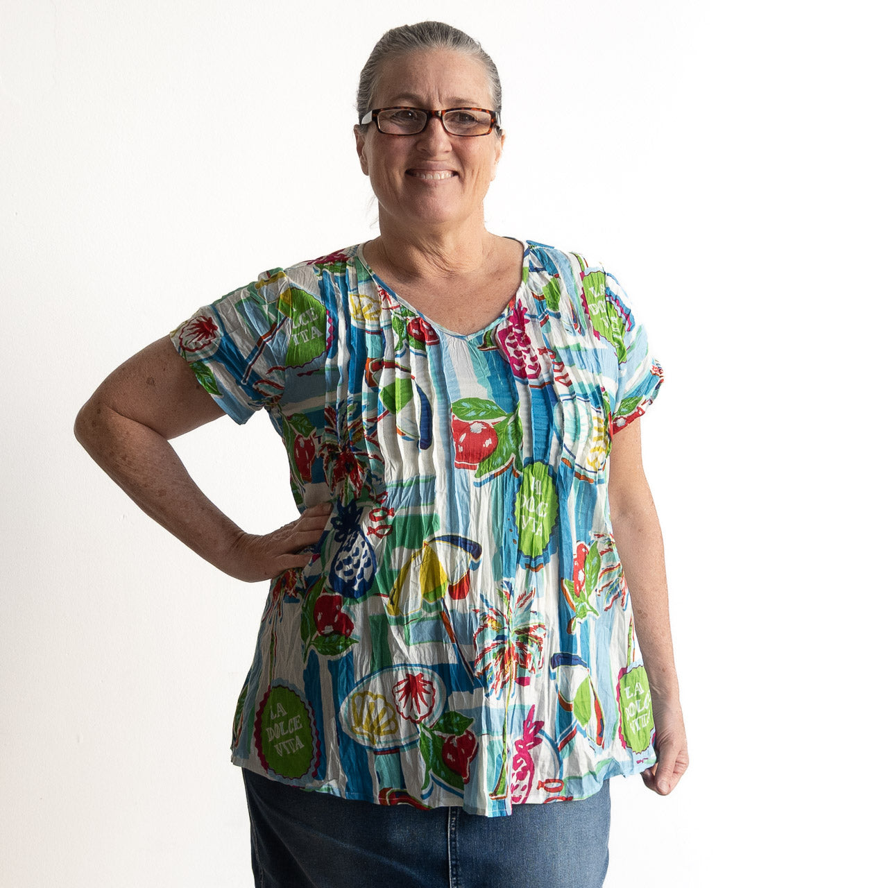 Be The Sunshine Cotton Top - La Dolce Tropical Blue